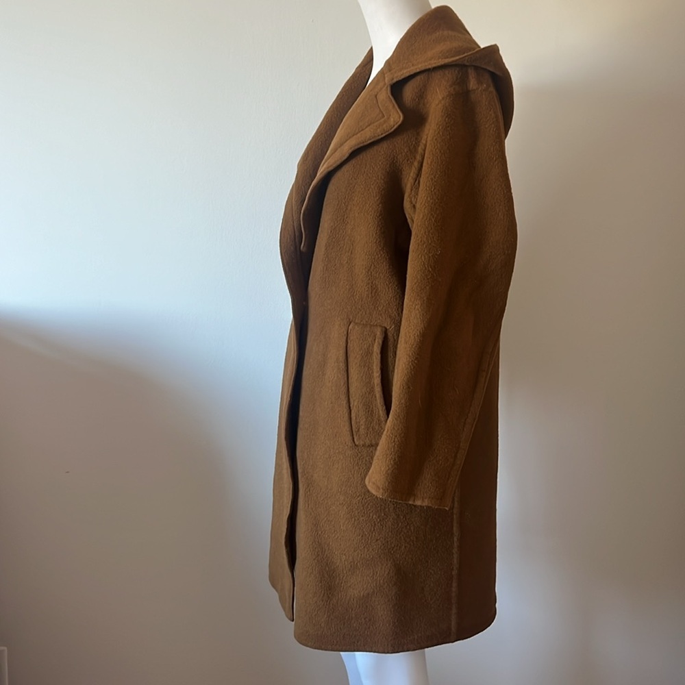 VINCE One-button Hooded Wool Coat In Brown Size M - Picture 8 of 15